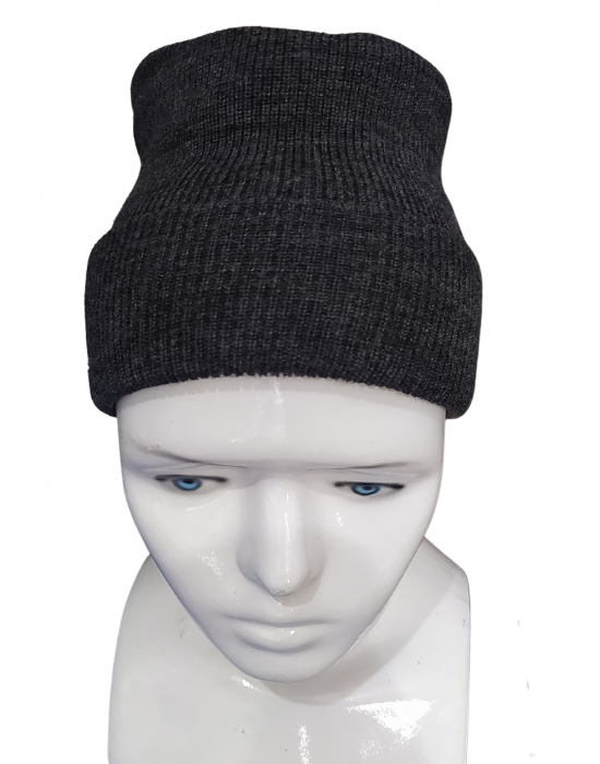 Pure Wool Ribbed Cap dark  Grey